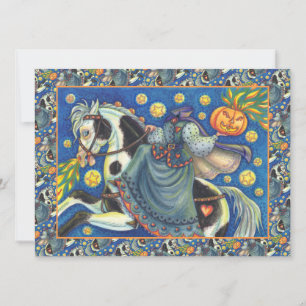 HEADLESS HORSEWOMAN, SIDESADDLE ON HALLOWEEN PINTO HOLIDAY CARD