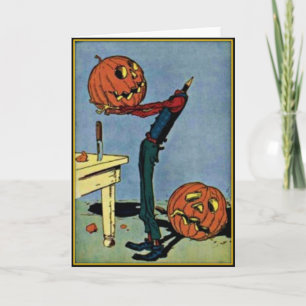 "Headless" Pumpkin Head Man Vintage Halloween Card