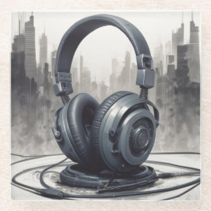 Headphone Artwork Music Lover Glass Coaster