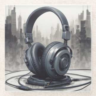 Headphone Artwork Music Lover Glass Coaster