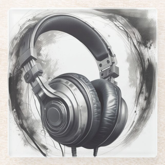 Headphone Artwork Music Lover Glass Coaster (Front)