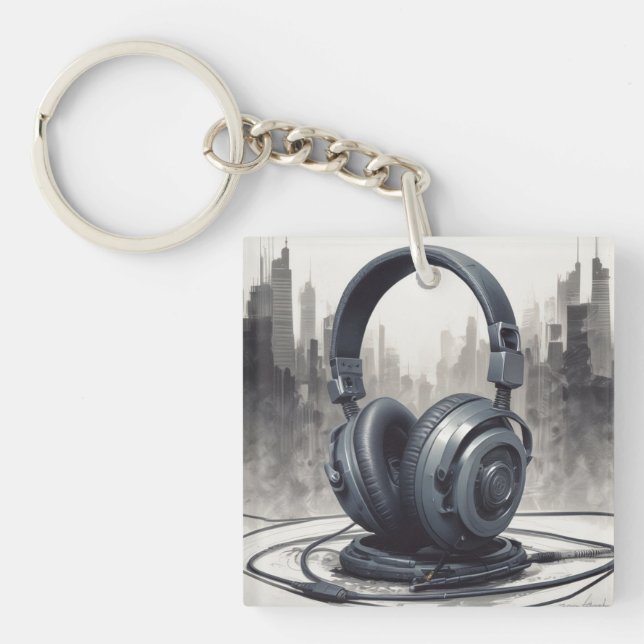 Headphone Artwork Music Lover Keychain (Front)