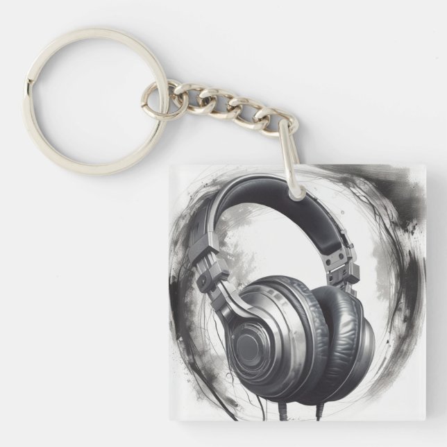 Headphone Artwork Music Lover Keychain (Front)