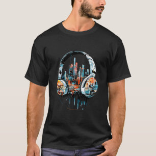 Headphone Urbain World Fun Musical Life City Sky T-Shirt