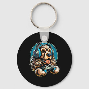 Headphone Video Game Er Spaniel Dog Gaming Keychain