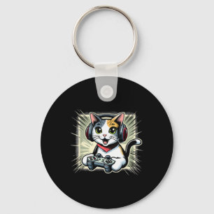 Headphone Video Game Japanese Bobtail Cat Gaming  Keychain
