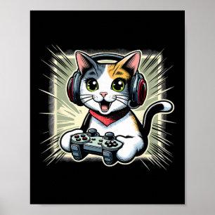 Headphone Video Game Japanese Bobtail Cat Gaming  Poster