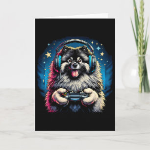 Headphone Video Game Keeshond Dog Gaming  Card