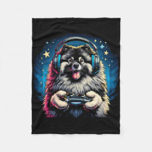 Headphone Video Game Keeshond Dog Gaming Fleece Blanket