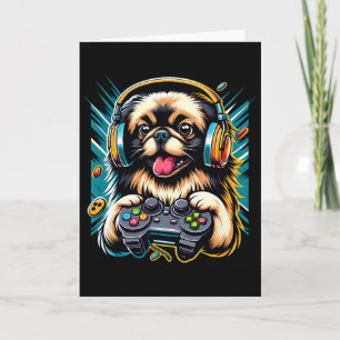 Headphone Video Game Pekingese Dog Gaming  Card