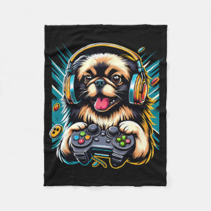 Headphone Video Game Pekingese Dog Gaming Fleece Blanket