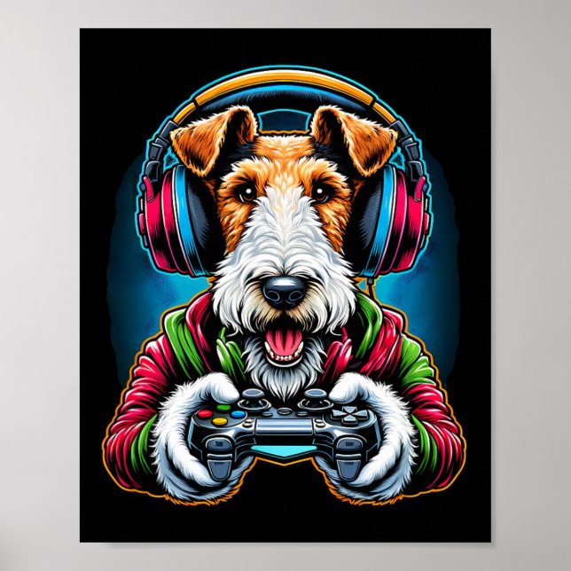Headphone Video Game Wire Fox Terrier Dog Gaming  Poster (Front)