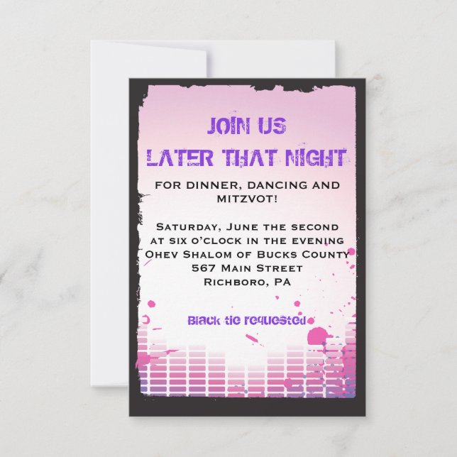 HEADPHONES Bar Bat Mitzvah Party Reception Card (Front)