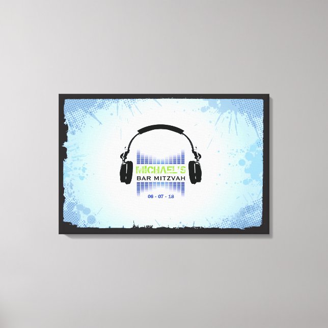 HEADPHONES Bat Bar Mitzvah Sign-In Board Canvas Print (Front)