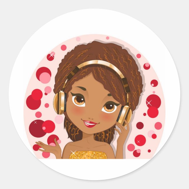 headphones classic round sticker (Front)