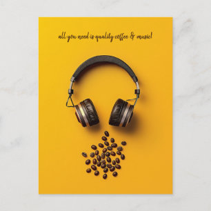 Headphones & Coffee Beans Postcard