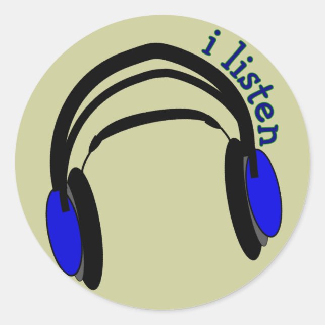 Headphones design, "I Listen" Classic Round Sticker (Front)