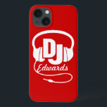 Headphones DJ named red and white ipad case<br><div class="desc">Help protect your iphone from knocks and little accidents,  with this ipad case. Original graphic headphone DJ iphone case for music dj's and budding disc jockeys and clubbing fans. Customize with your name. Example reads Edwards. Exclusively designed by Sarah Trett.</div>