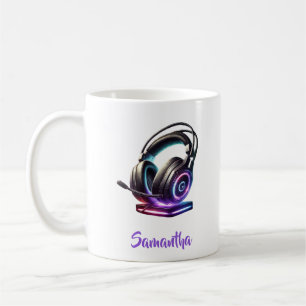 Headphones for video game in greenery coffee mug