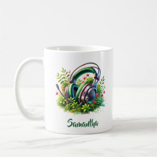Headphones for video game in greenery coffee mug