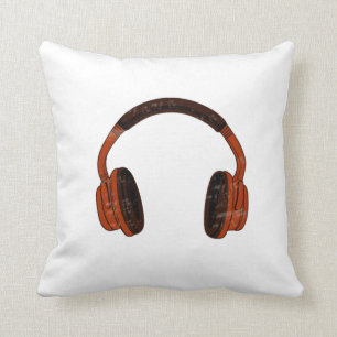 Headphones Grunge Faded Red Brown Graphic Throw Pillow