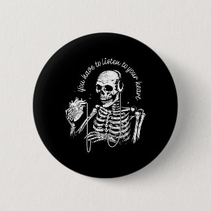Headphones Heart Gothic Music Halloween Skeleton  2 Inch Round Button