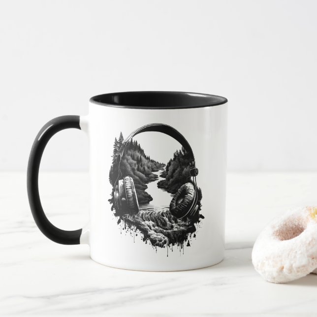 Headphones in the Nature - Feel the Calm  Mug (With Donut)