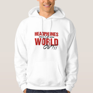 Headphones In World Out Hoodie (white/red)