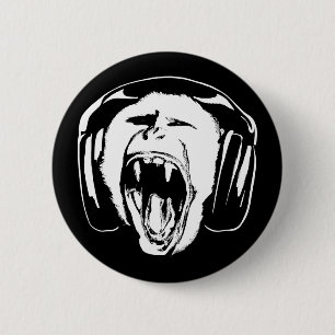 Headphones Monkey Music Lover 2 Inch Round Button
