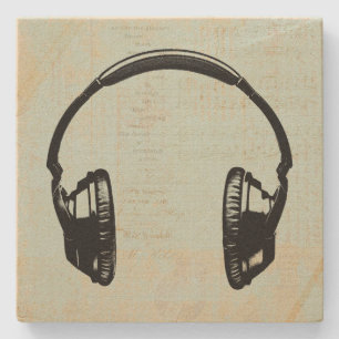 Headphones Music Illustration Vintage Mint Green Stone Coaster