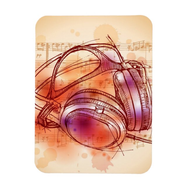 Headphones on a watercolor background & notes magnet (Vertical)