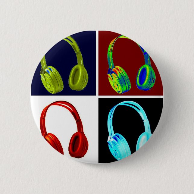 Headphones Pop Art 2 Inch Round Button (Front)