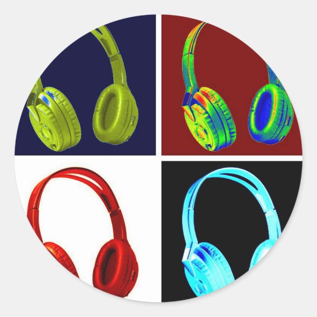 Headphones Pop Art Classic Round Sticker (Front)