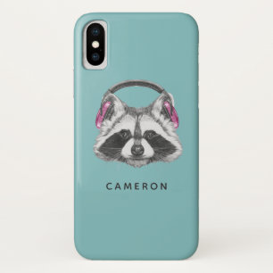 Headphones Raccoon   Add Your Name Case-Mate iPhone Case