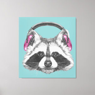 Headphones Raccoon Canvas Print