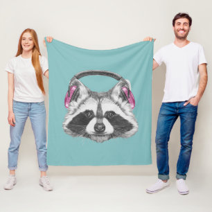 Headphones Raccoon Fleece Blanket