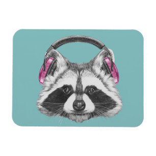 Headphones Raccoon Magnet