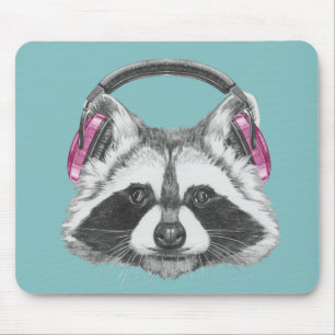 Headphones Raccoon Mouse Pad