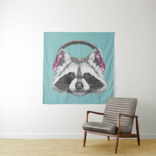 Headphones Raccoon Tapestry