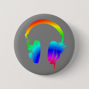 Headphones Rainbow Stencil Graphic Art Button Pin