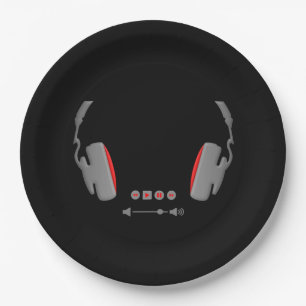 Headphones with media volume control buttons paper plate