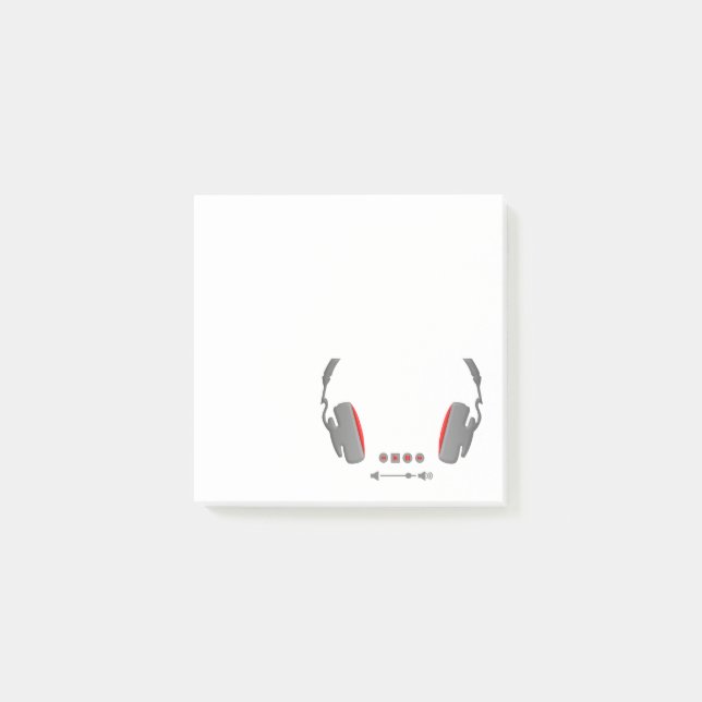 Headphones with media volume control buttons post-it notes (Front)