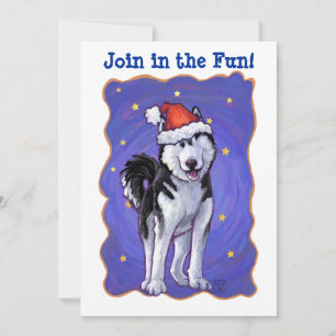 Heads and Tails Festive Husky Christmas Party Invitation
