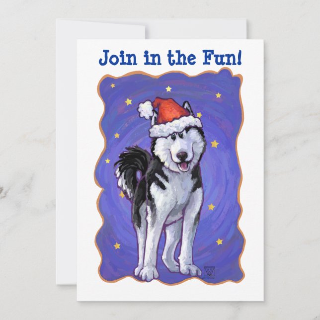 Heads and Tails Festive Husky Christmas Party Invitation (Front)
