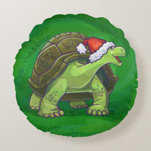 Heads and Tails Festive Tortoise On Green Round Pillow