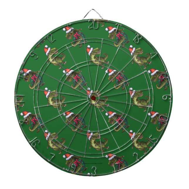 Heads and Tails Festive TRex Green Pattern Dartboard (Front)