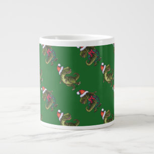 Heads and Tails Festive TRex Green Pattern Large Coffee Mug