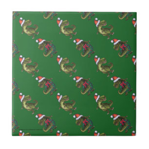 Heads and Tails Festive TRex Green Pattern Tile