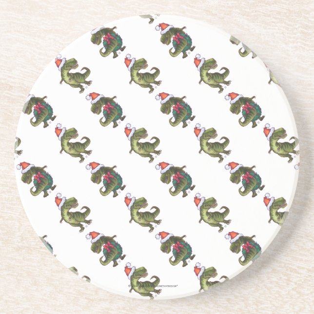Heads and Tails Festive TRex Pattern Coaster (Front)