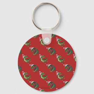 Heads and Tails Festive TRex Pattern Keychain
